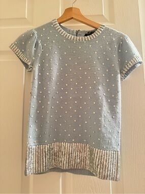 Marc Jacobs Light Blue Knit Top with White Pearl Dots